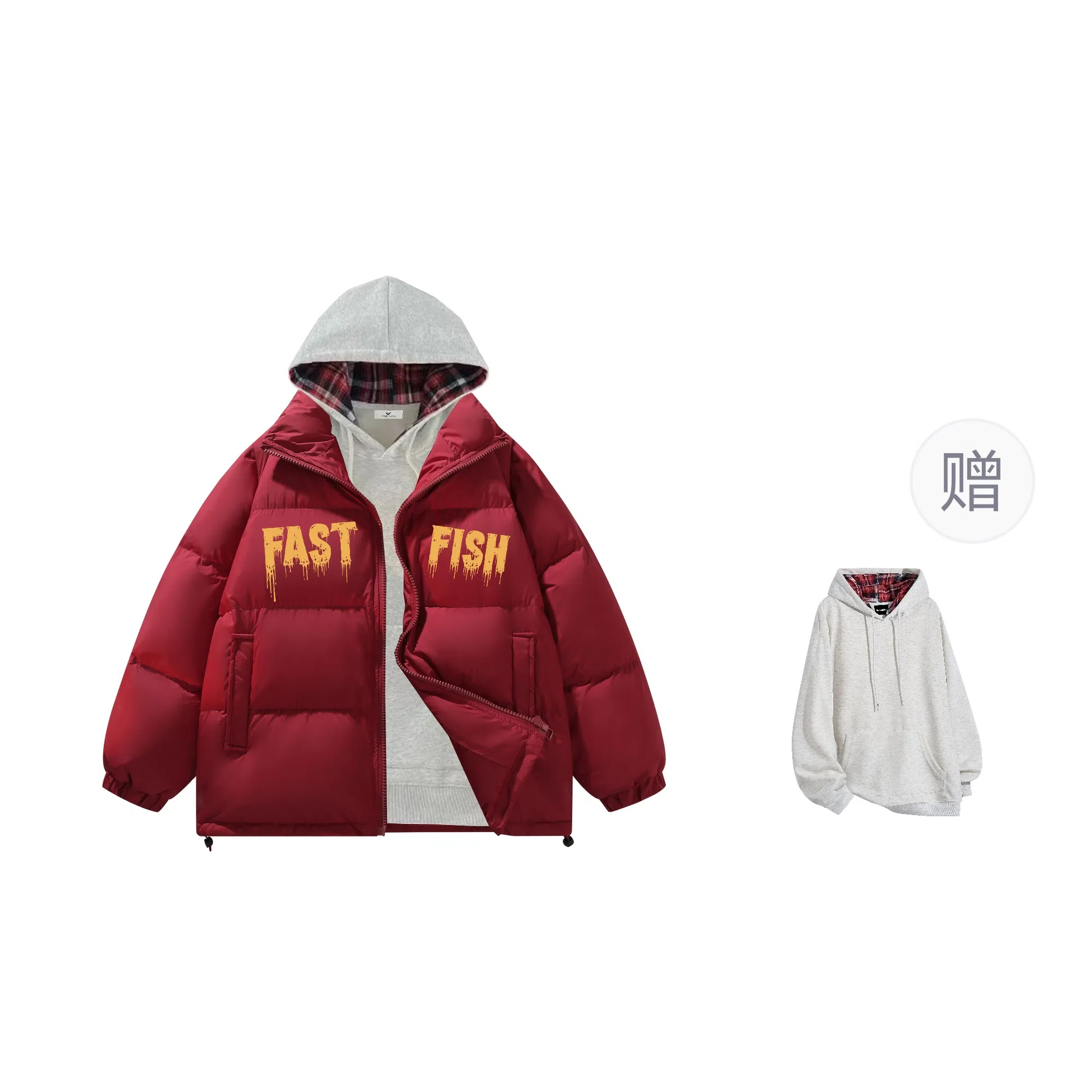 快鱼 美式高街涂鸦创意流体字母通勤宽松百搭羽绒服 男女同款