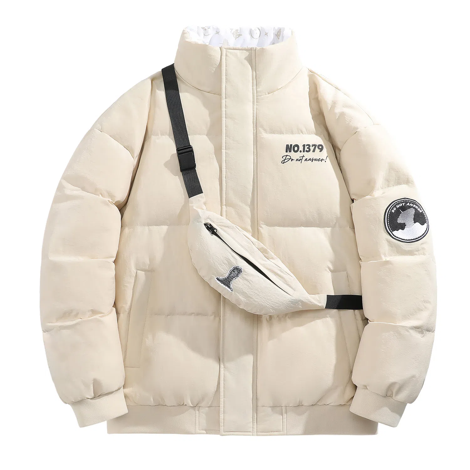 三体 红岸基地系列 含挎包字母徽章印花基础款宽松户外防水防风休闲保暖加厚立领羽绒服 男女同款