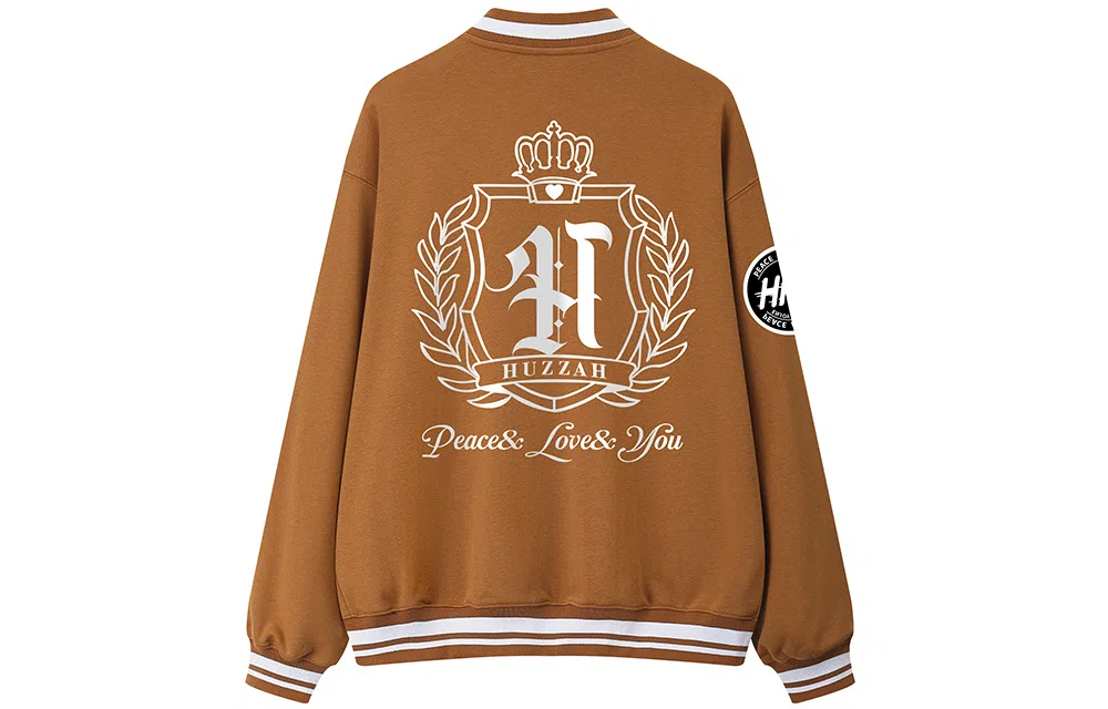 Huzzah Retro Crown Print Knit Baseball Jacket