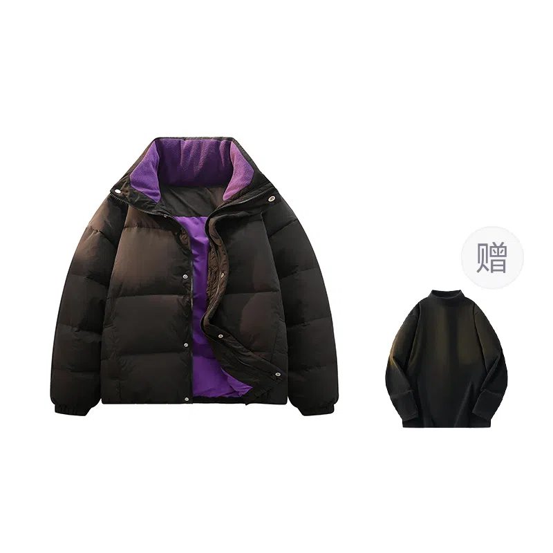 鸭鸭 纯色简约立领休闲长袖面包羽绒服 男女同款