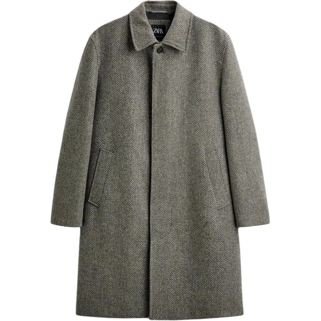 ZARA Relaxed Herringbone Coat Brown