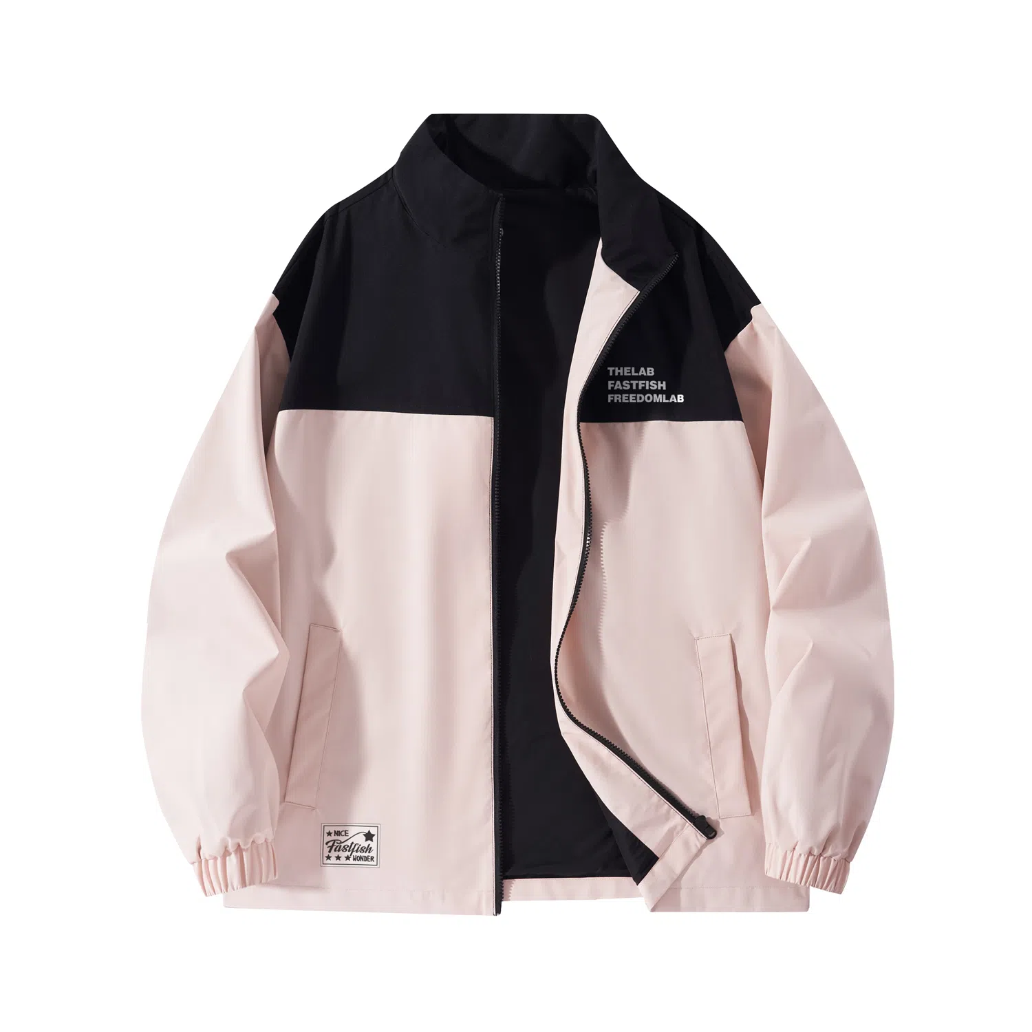 快鱼 美式简约山系户外拼接撞色热熔标织唛休闲立领拉链防水防风机能风暗黑冲锋小香风教练工装时尚百搭宽松长袖夹克外套 男女同款