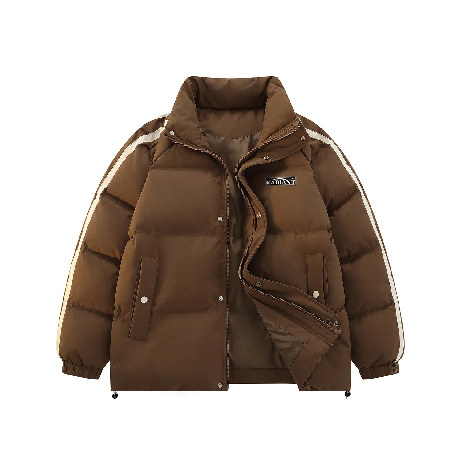 鸭鸭 美式高街复古简约字母印花宽松休闲时尚百搭户外运动舒适柔软保暖防风防寒纯色拉链立领羽绒服 男女同款