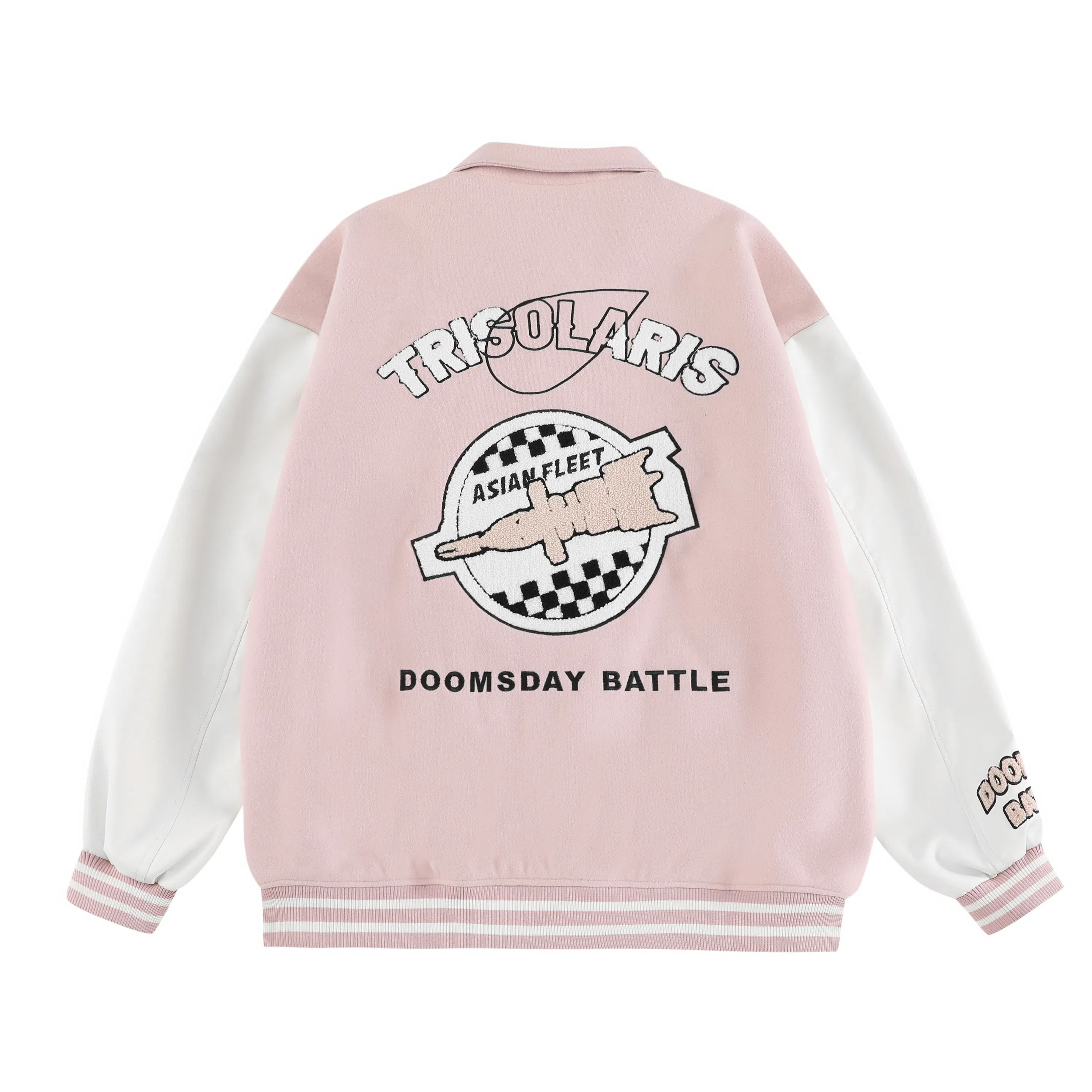 三体  战舰系列 美式复古高街潮牌拼接字母图案撞色简约基础款绣花多元素宽松休闲落肩袖飞行员教练学院风棒球服 男女同款