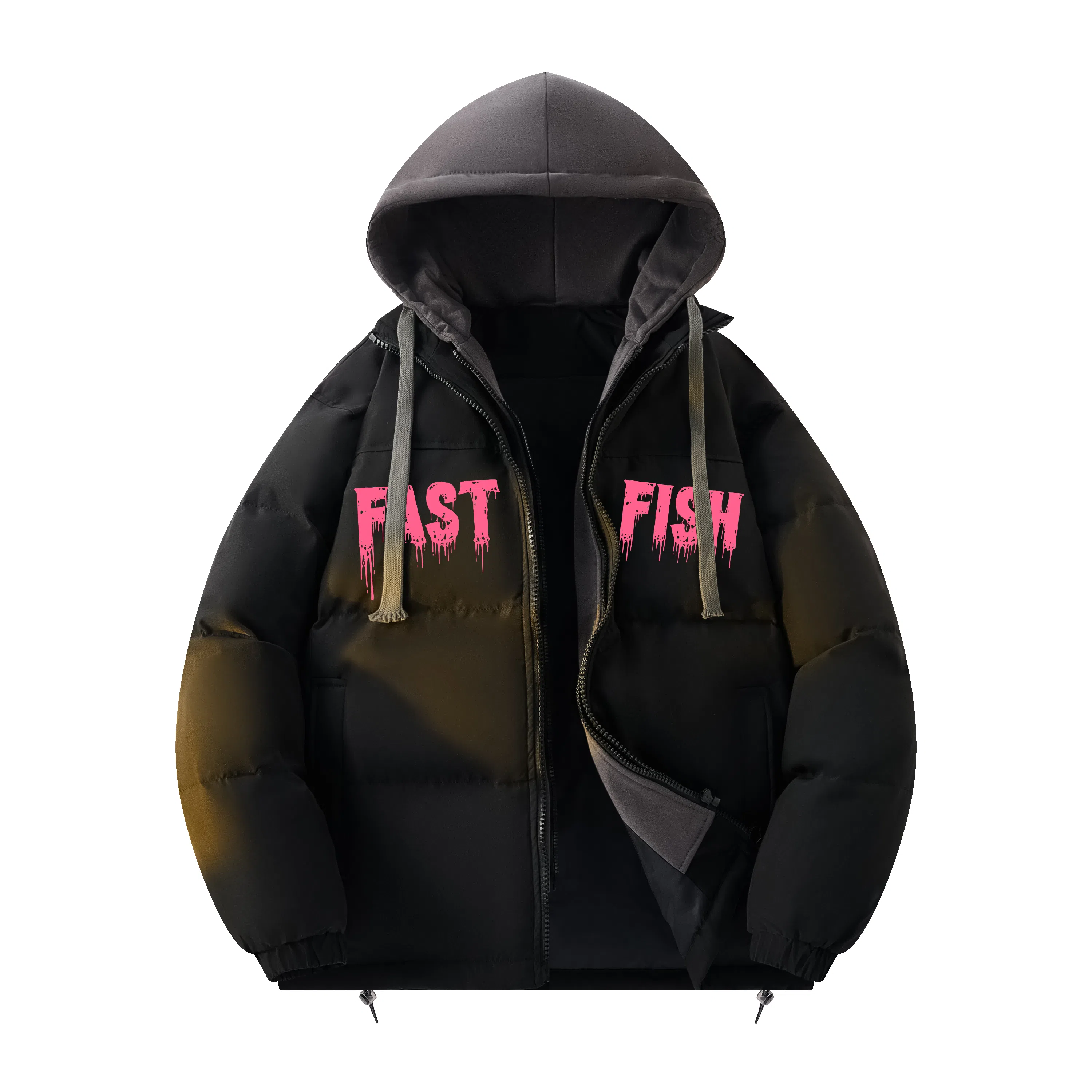 快鱼 美式高街涂鸦创意流体字母通勤宽松百搭羽绒服 男女同款