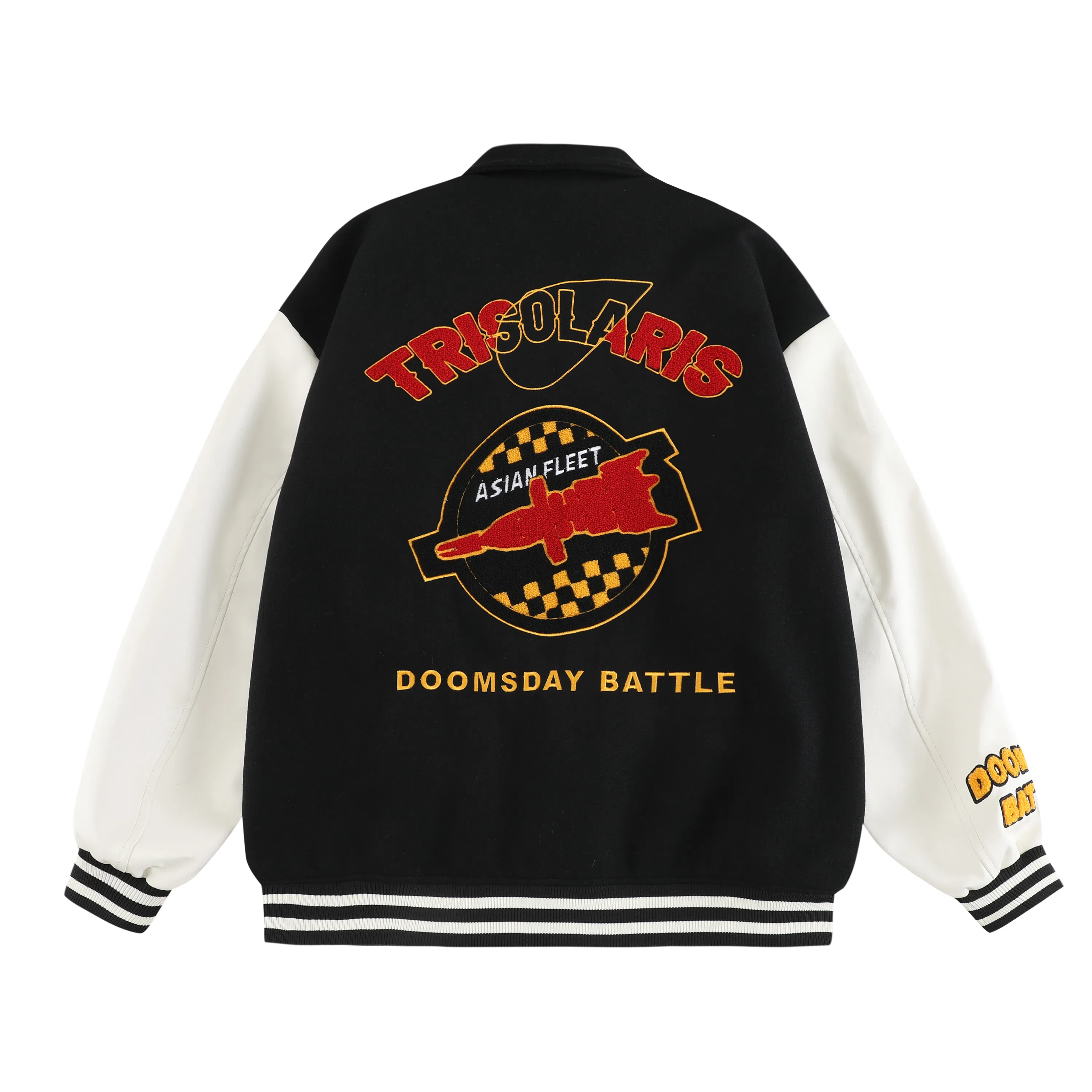 三体  战舰系列 美式复古高街潮牌拼接字母图案撞色简约基础款绣花多元素宽松休闲落肩袖飞行员教练学院风棒球服 男女同款