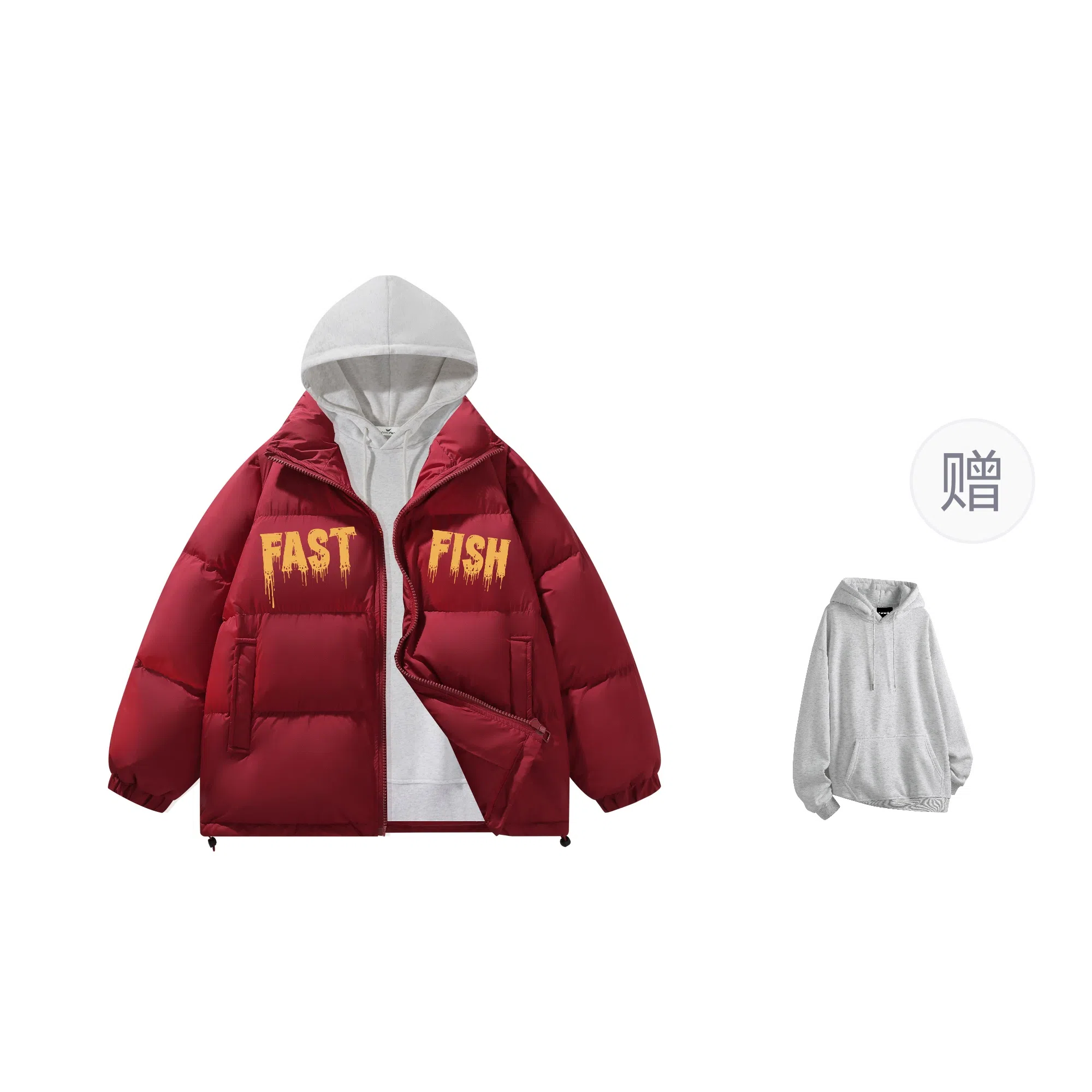快鱼 美式高街涂鸦创意流体字母通勤宽松百搭羽绒服 男女同款