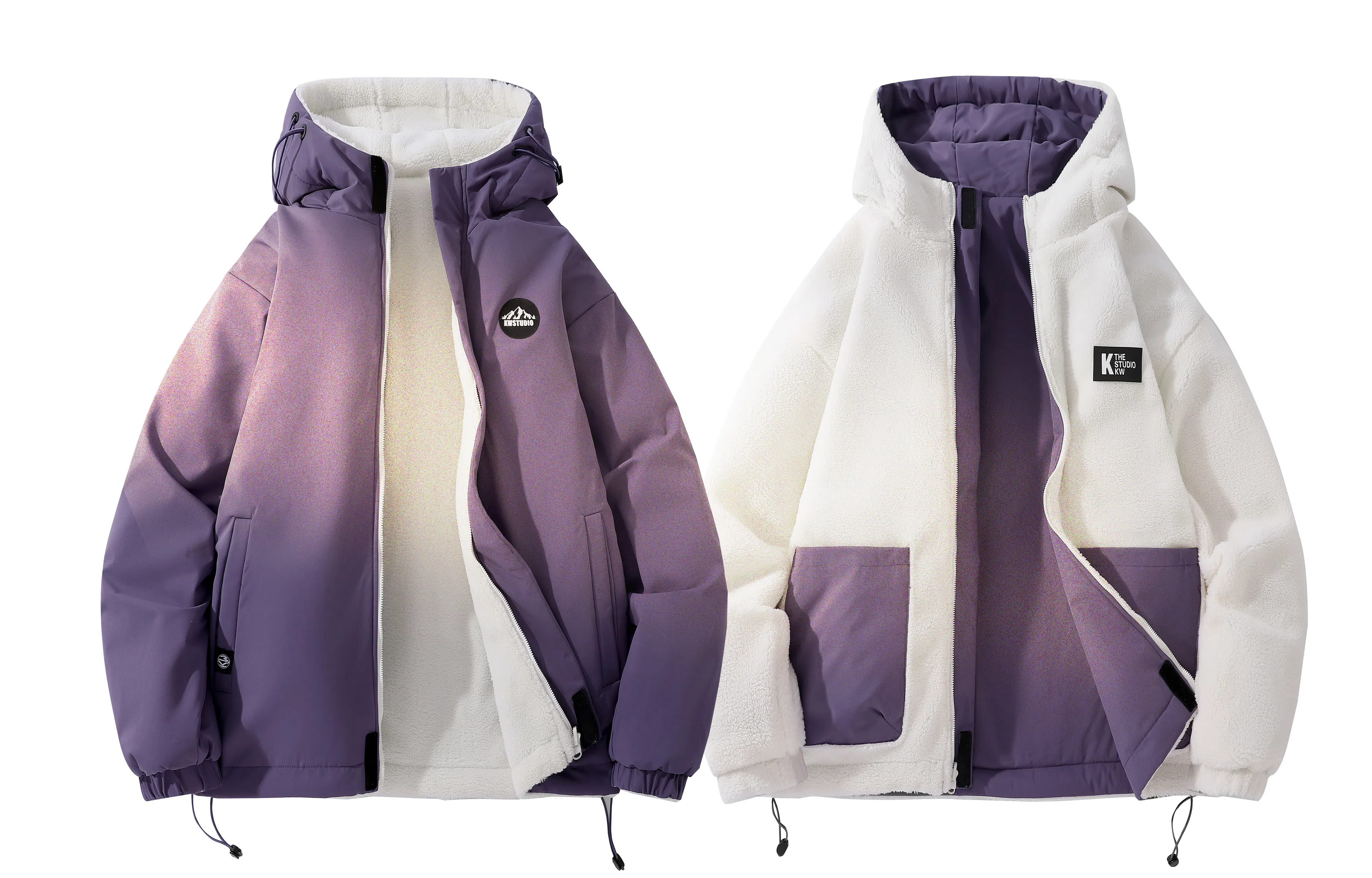 KW Magic Tape Reversible Windproof Hooded Cotton Jacket