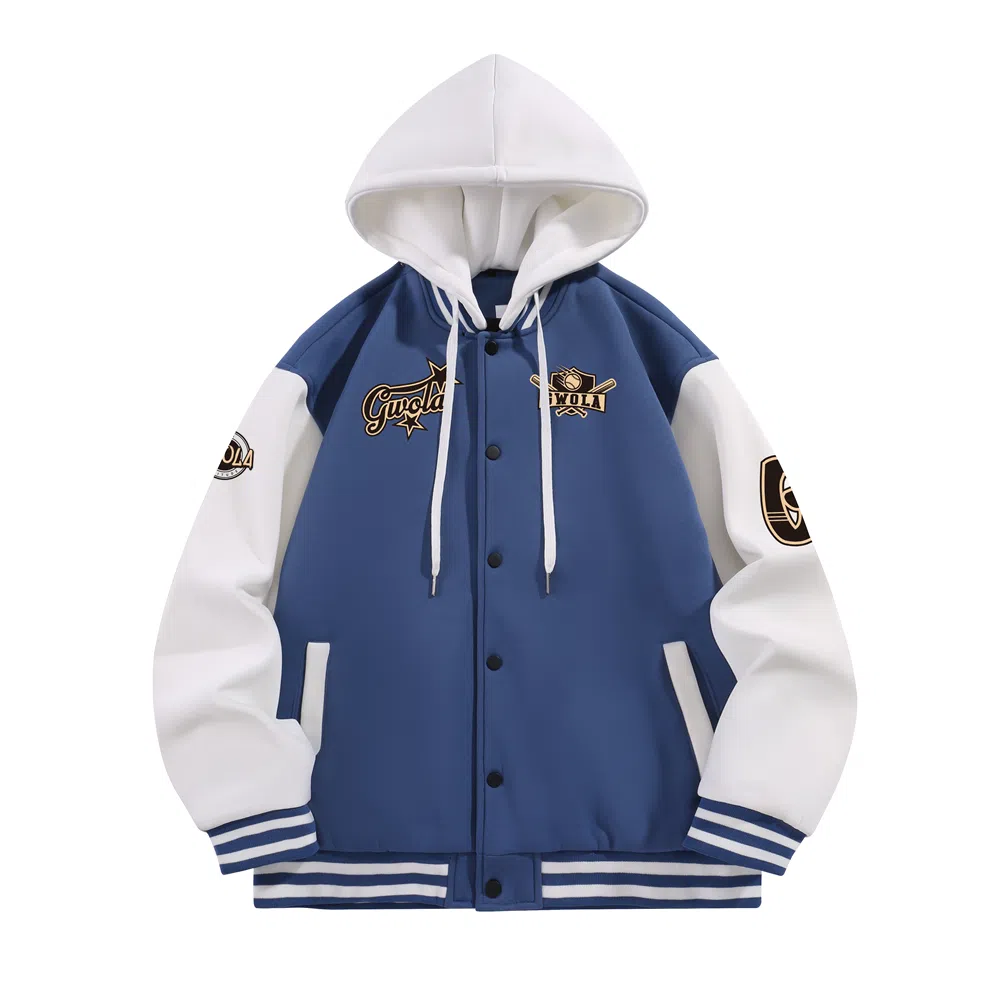 Gwola Baseball Boy Series Patchwork Colorblock Letter Print Baseball Jacket