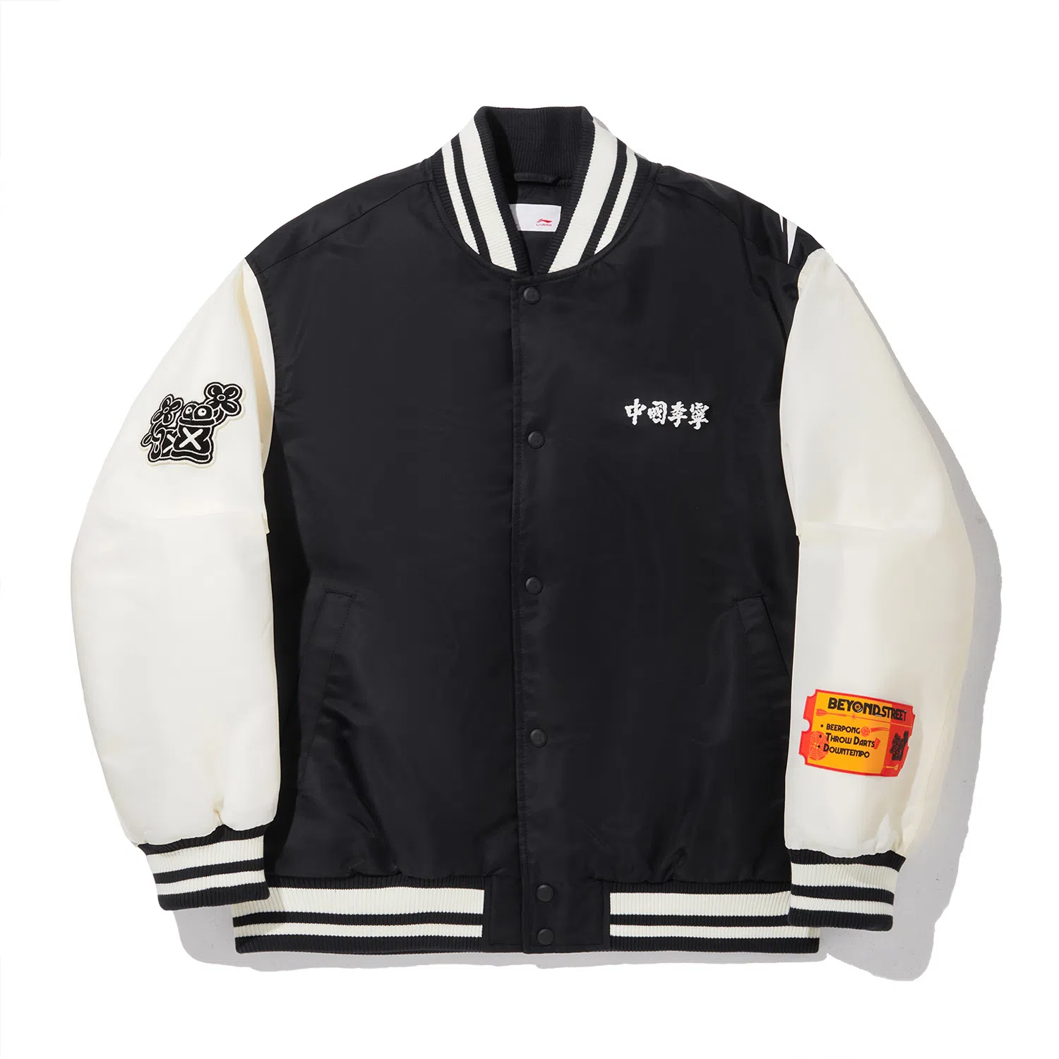 中国李宁 拼色字母单排扣舒适透气百搭休闲棉服 男款 黑色香槟白