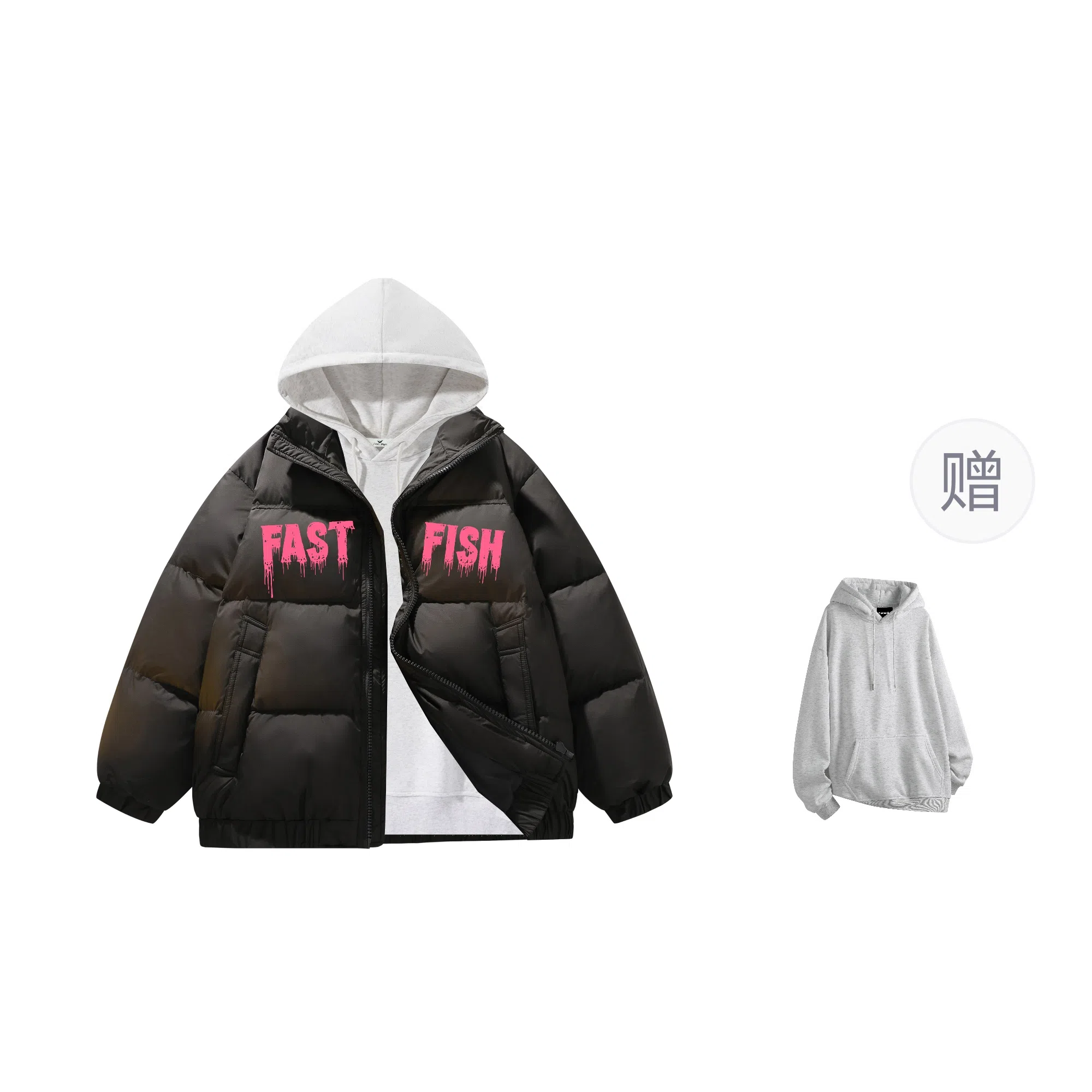 快鱼 美式高街涂鸦创意流体字母通勤宽松百搭羽绒服 男女同款