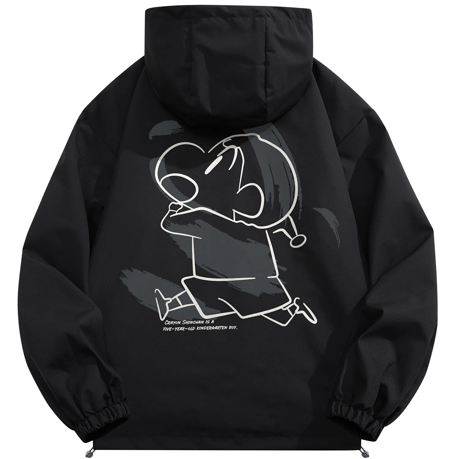 蜡笔小新 户外休闲奔跑线稿卡通人物字母印花保暖加厚休闲宽松可调节连帽羽绒服外套 男女同款