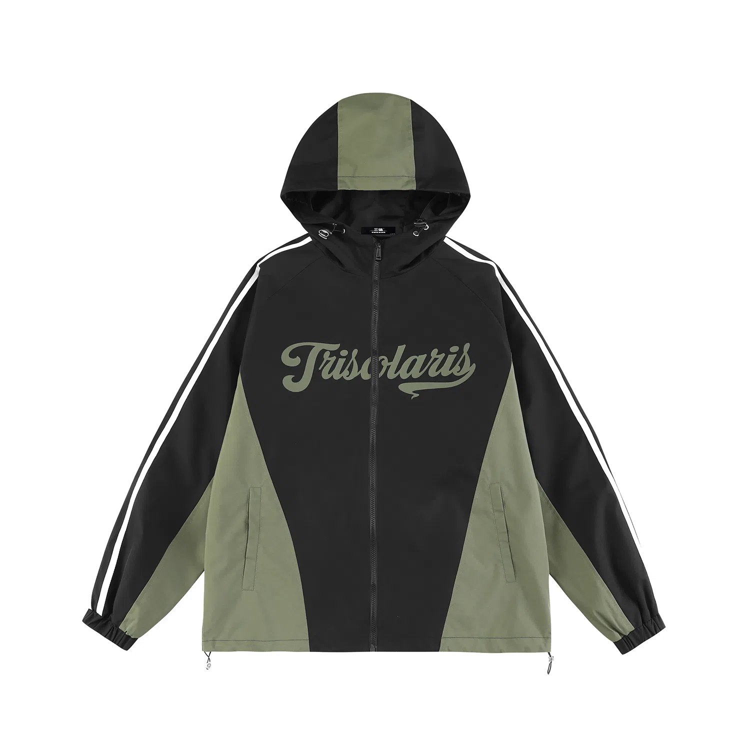 三体  文明水滴圣母眼泪系列 基础款工装条纹字母印花撞色拼接山系徒步美式复古潮牌机能风连帽  防水防风冲锋衣 男女同款