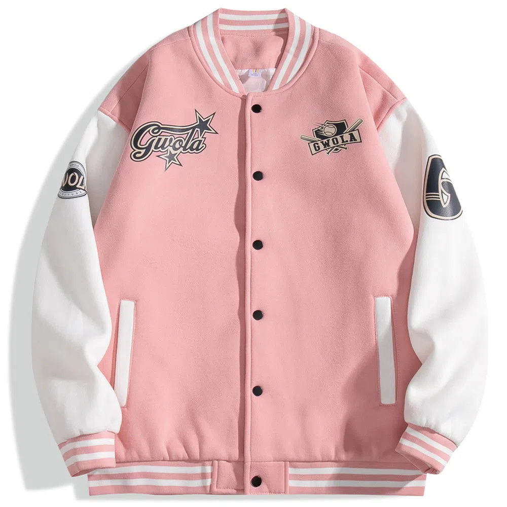 Gwola Baseball Boy Series Patchwork Colorblock Letter Print Baseball Jacket