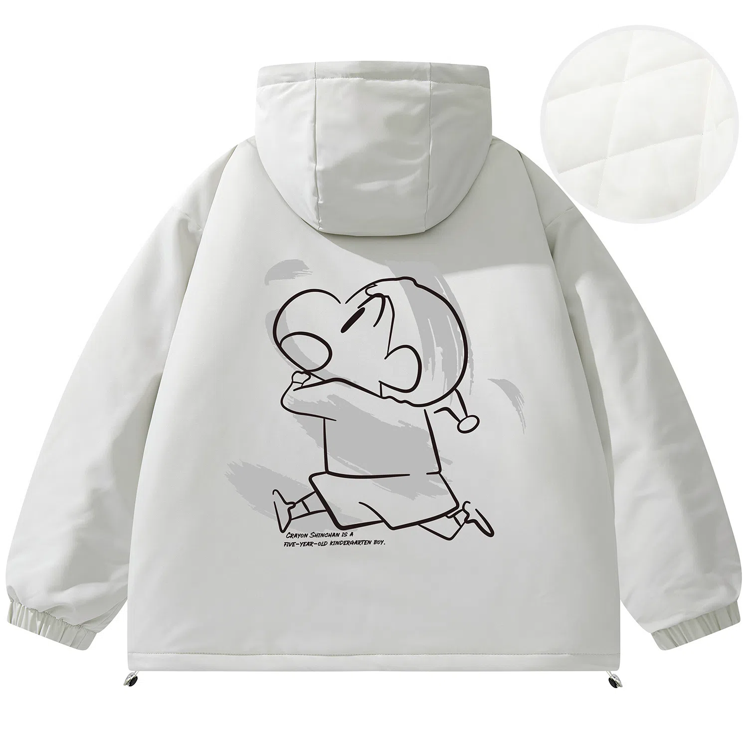蜡笔小新 户外休闲奔跑线稿卡通人物字母印花保暖加厚休闲宽松可调节连帽羽绒服外套 男女同款