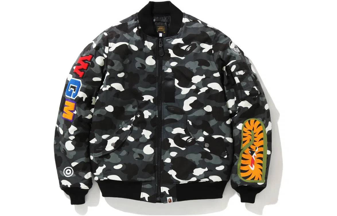 A BATHING APE Shark Baseball Jacket Black