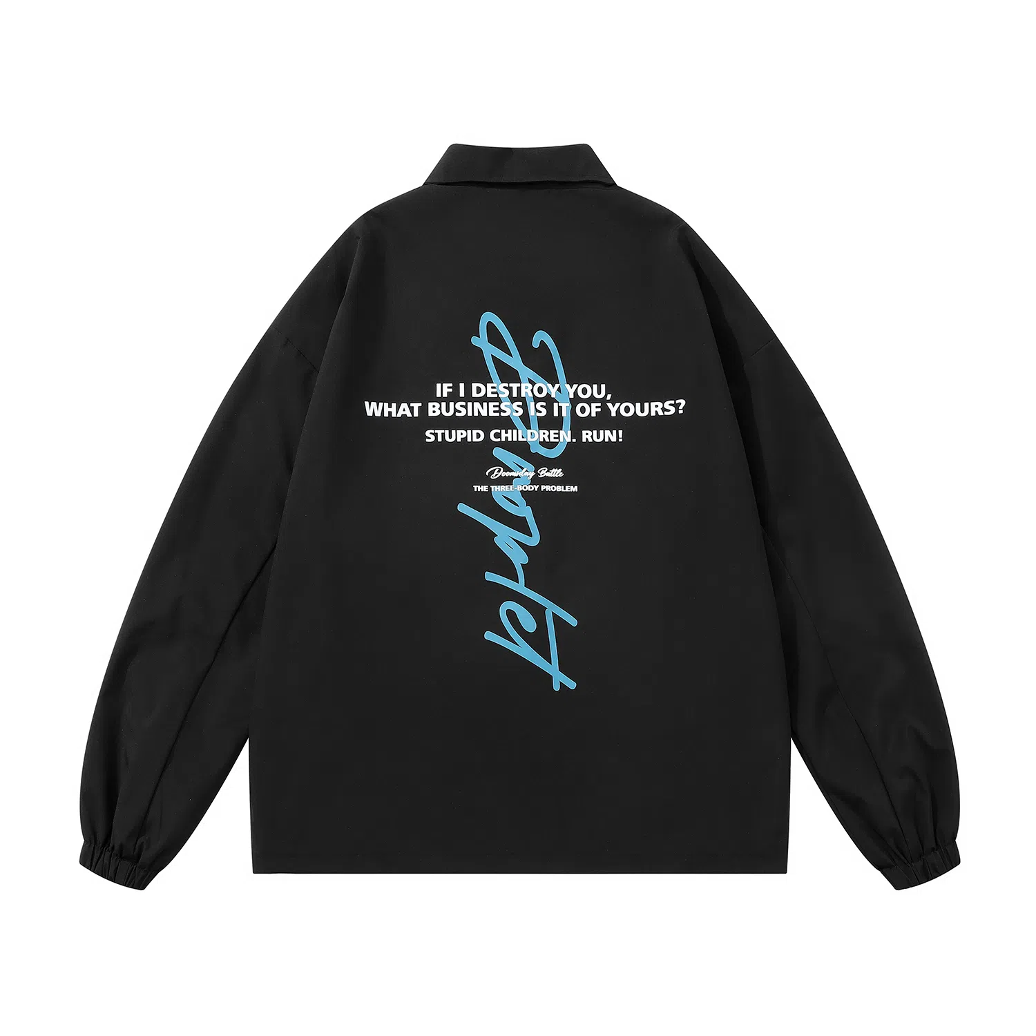 三体 水滴系列 美式街头复古简约基础款字母印花宽松百搭休闲翻领开衫教练棒球服飞行服学生潮牌纯色户外夹克外套 男女同款