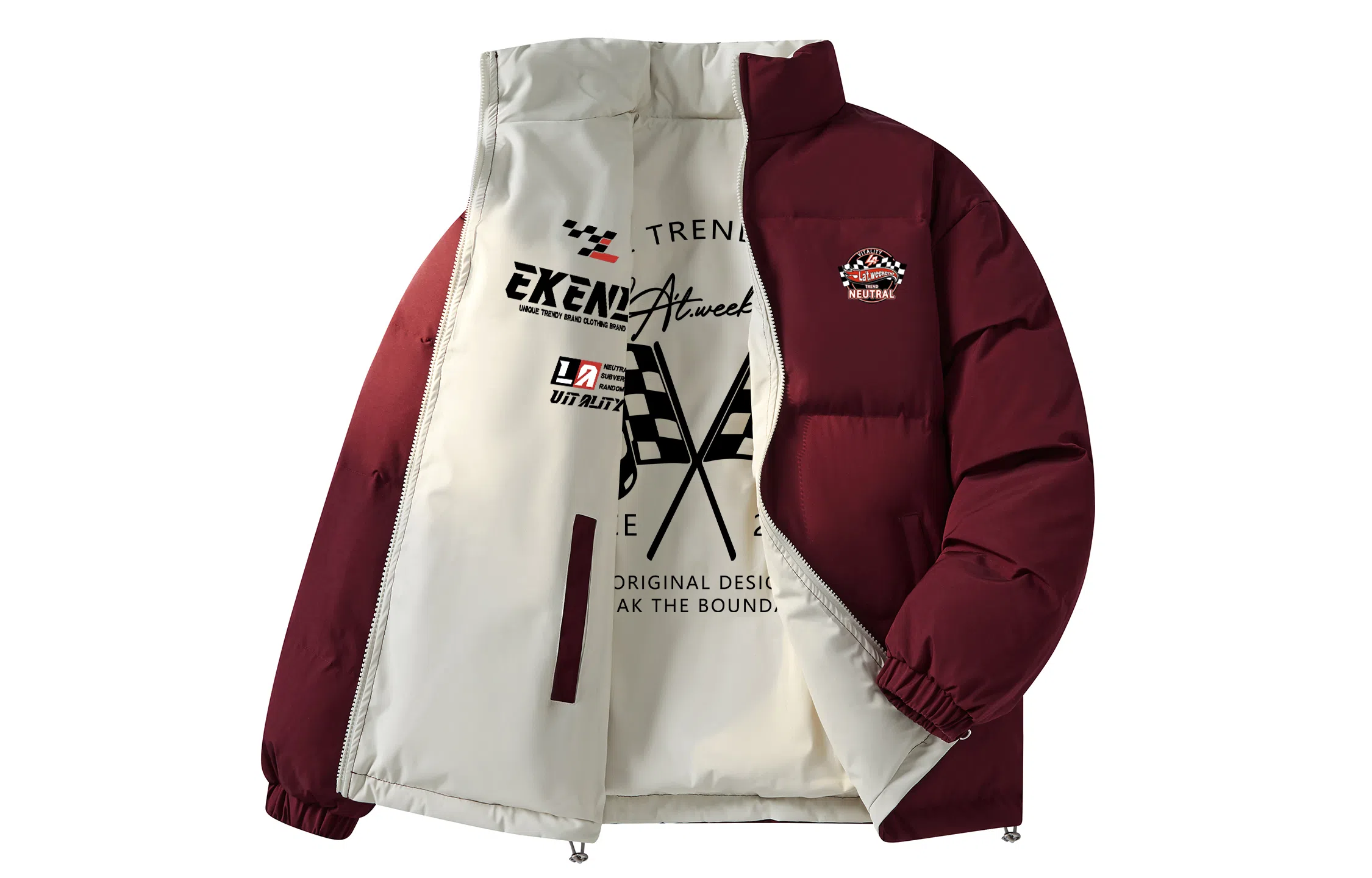 LA'T.WEEKEND Extreme Cold Outdoor 85 White Duck Down Reversible Racing Logo Jacket