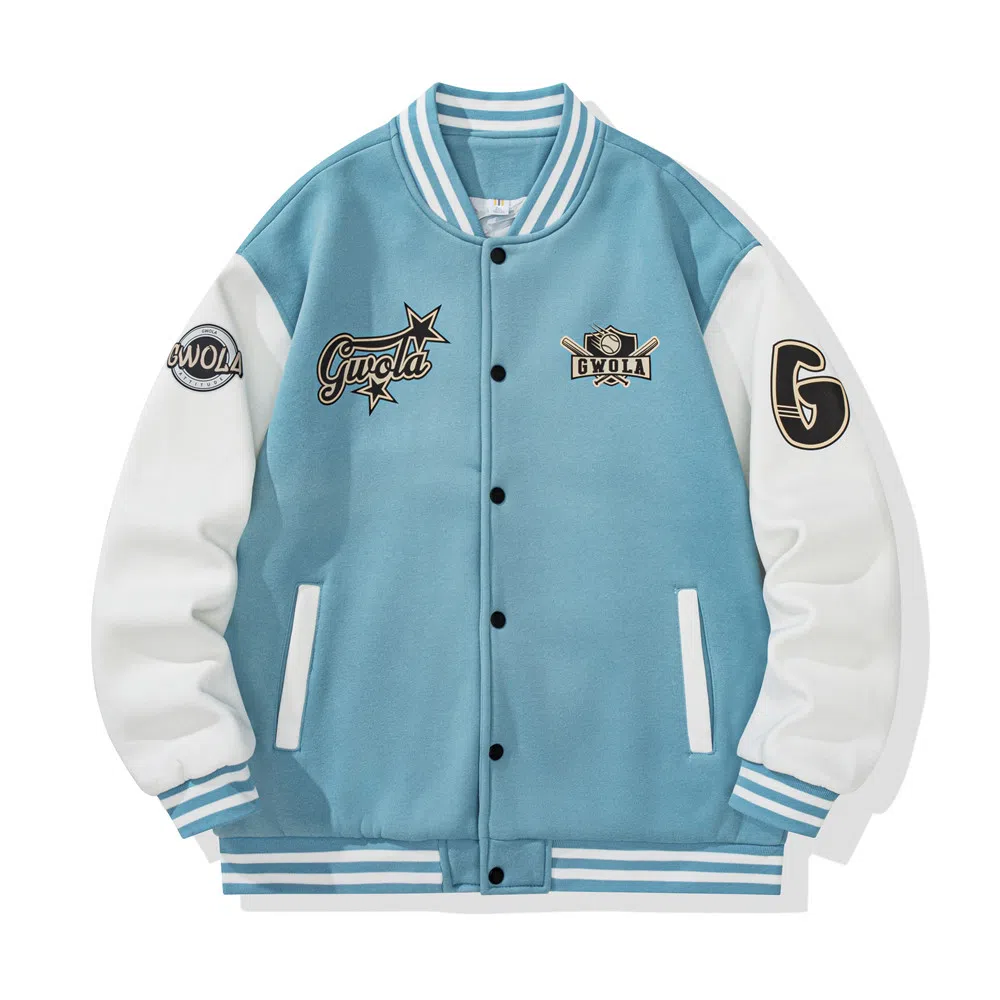 Gwola Baseball Boy Series Patchwork Colorblock Letter Print Baseball Jacket