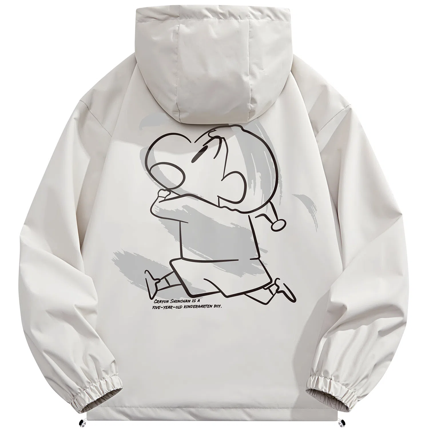 蜡笔小新 户外休闲奔跑线稿卡通人物字母印花保暖加厚休闲宽松可调节连帽羽绒服外套 男女同款
