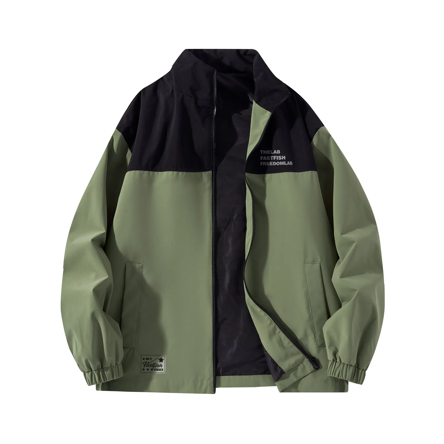 快鱼 美式简约山系户外拼接撞色热熔标织唛休闲立领拉链防水防风机能风暗黑冲锋小香风教练工装时尚百搭宽松长袖夹克外套 男女同款