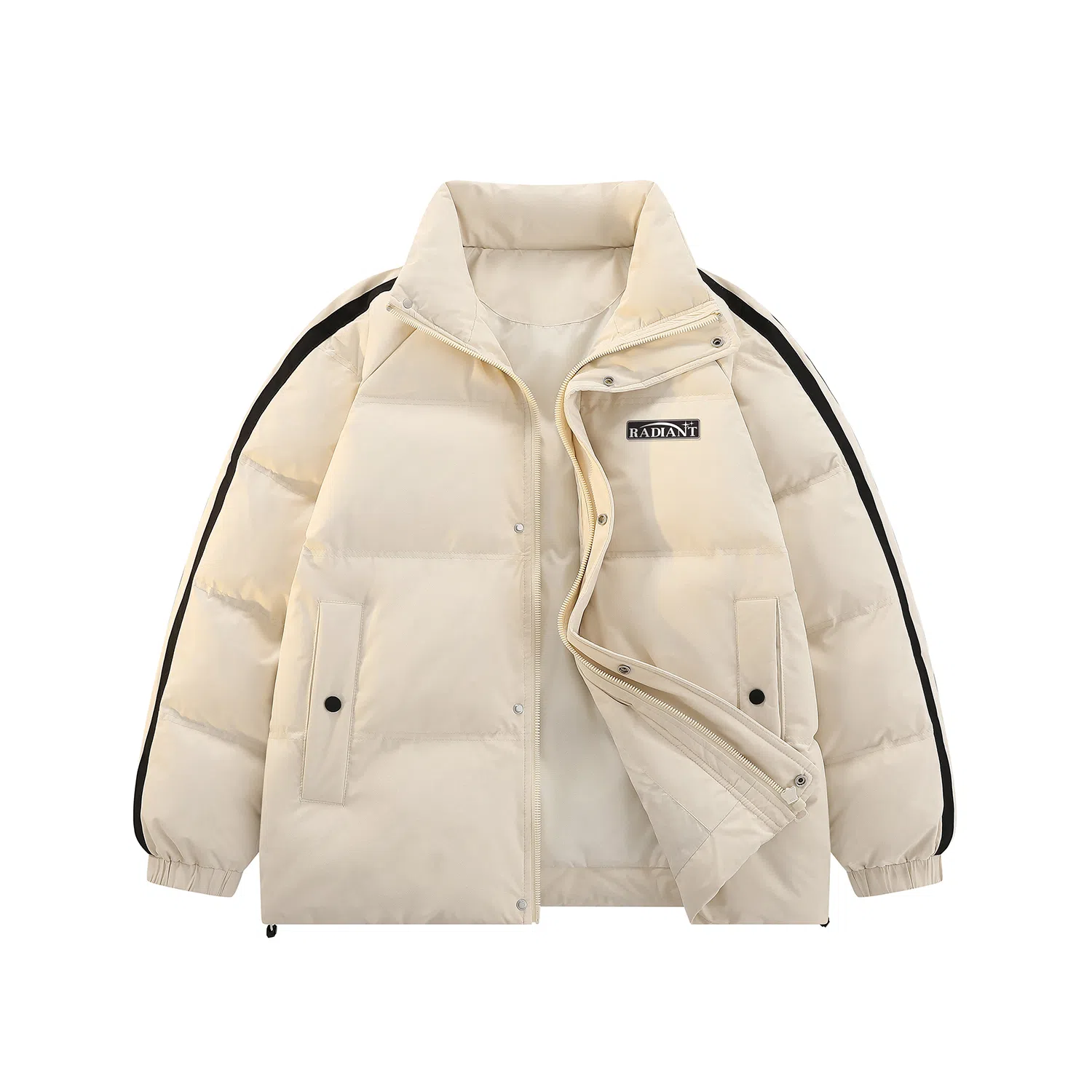 鸭鸭 美式高街复古简约字母印花宽松休闲时尚百搭户外运动舒适柔软保暖防风防寒纯色拉链立领羽绒服 男女同款