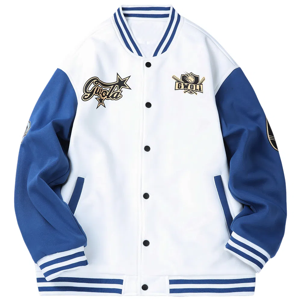 Gwola Baseball Boy Series Patchwork Colorblock Letter Print Baseball Jacket