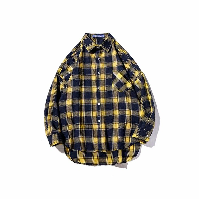 乱步 复古格子美式长短衬衫 男女同款