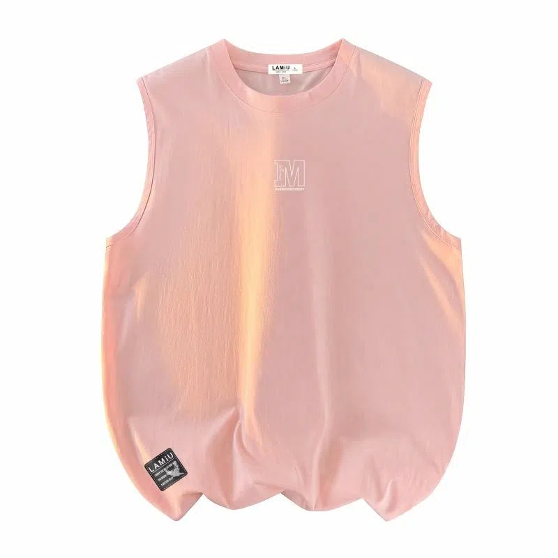 兰缪 日系复古基础款纯色简约宽松美式字母透气纯棉圆领百搭日常通勤无袖背心 男女同款