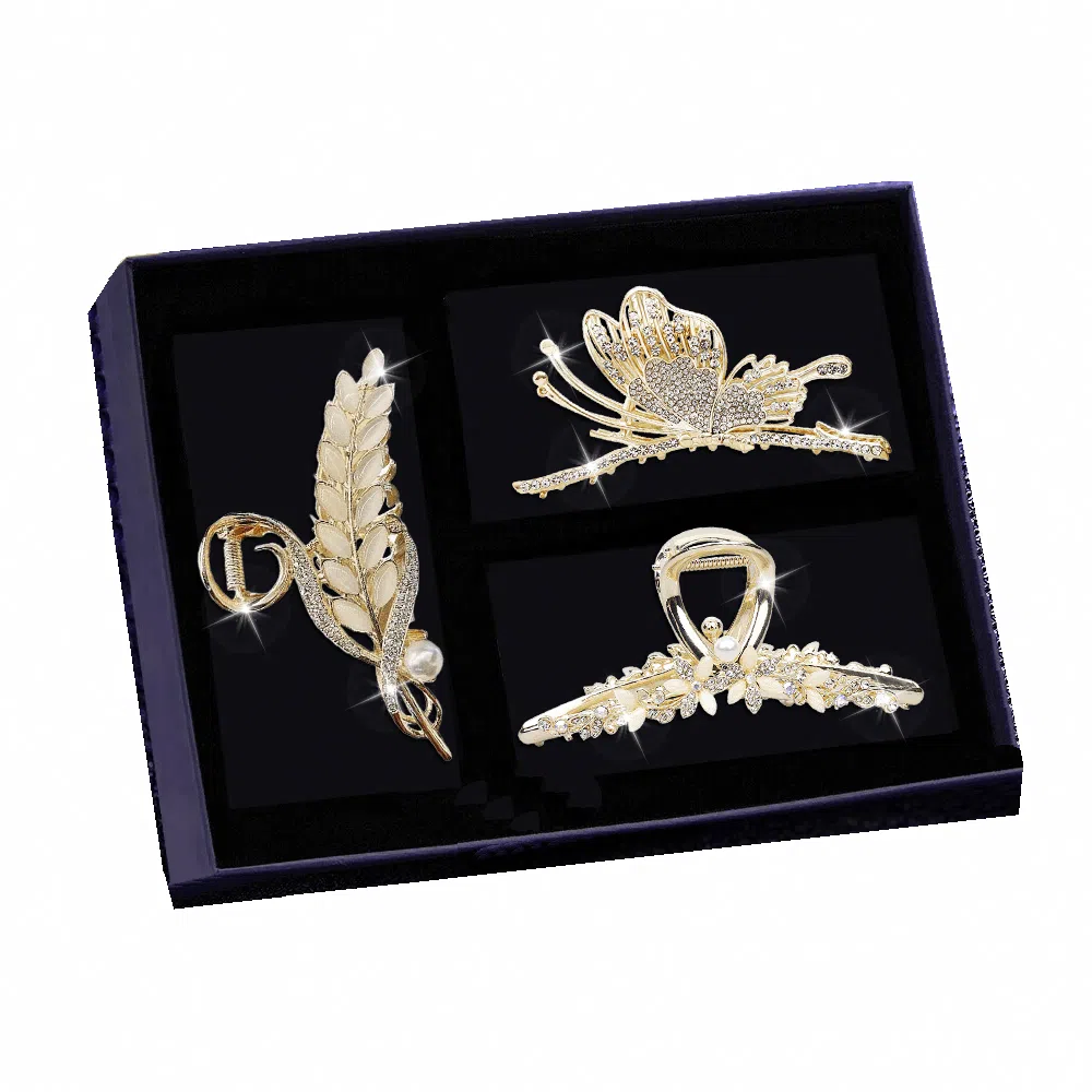 缔晶 森系精致时尚麦穗花朵蝴蝶鲨鱼夹抓夹套装 清新优雅春夏通勤发饰礼盒 合金 发夹 女款