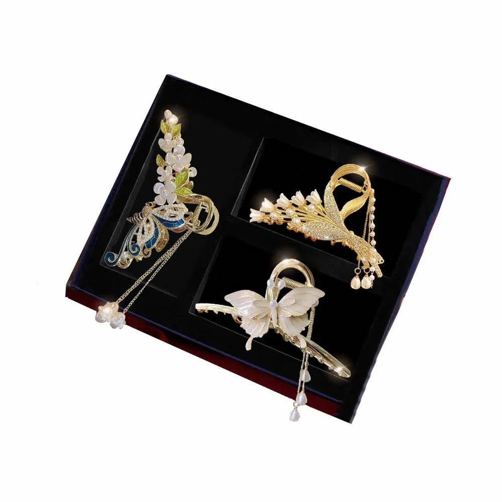 缔晶 森系田园风时尚流苏鲨鱼套装 清新气质优雅礼盒 合金 发夹 女款