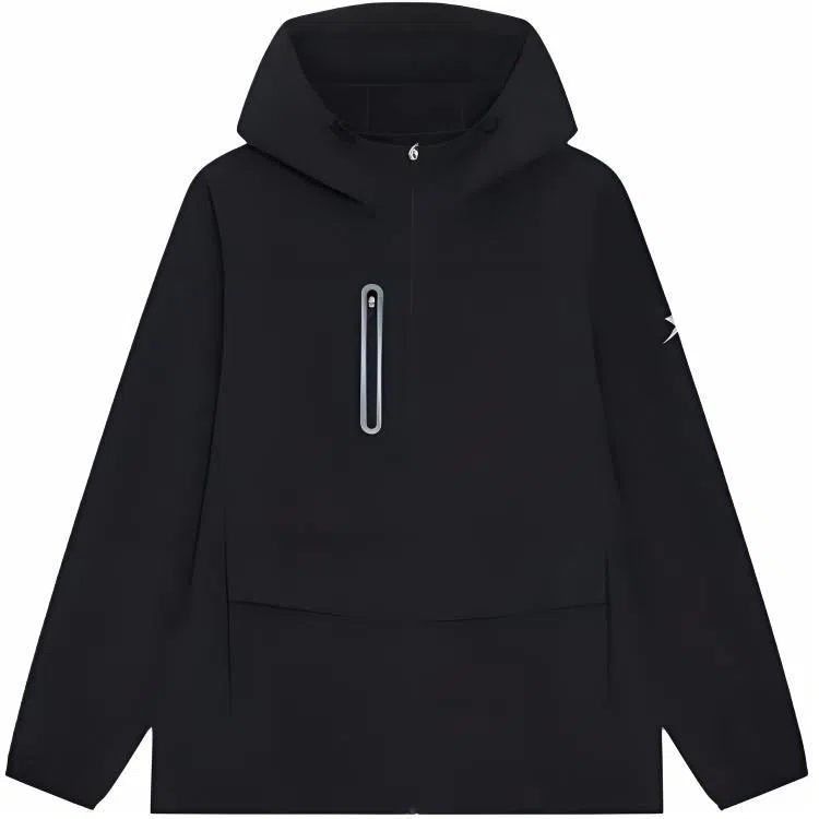特步 综训系列 纯色拉链连帽舒适透气百搭保暖夹克外套 男款 正黑色