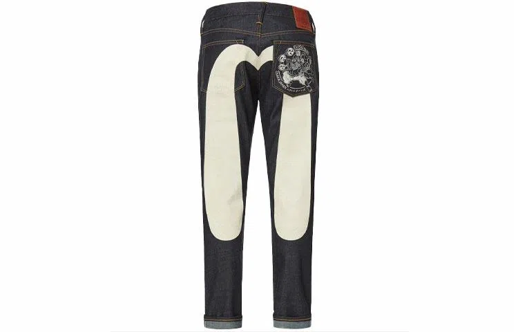 EVISU雷神刺绣口袋大m印花窄脚锥形裤牛仔裤