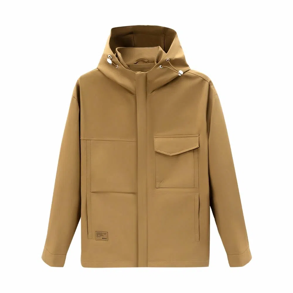 美力城 通勤长袖连帽纯色简约百搭落肩宽松拉链保暖休闲夹克外套 男款