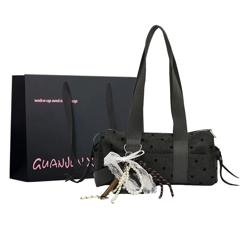 冠军小熊 高颜值波点蝴蝶结时尚便携百搭 涤纶 单肩包 女款 灰色