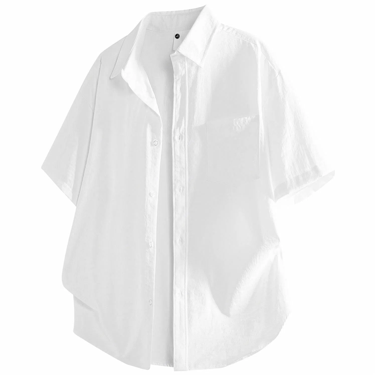 加菲猫家族 美式纽扣开衫宽松休闲纯色直筒百搭翻领短袖衬衫 男女同款