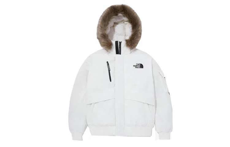 The North Face Logo Embroidered Zip Hoodie Jacket Cream
