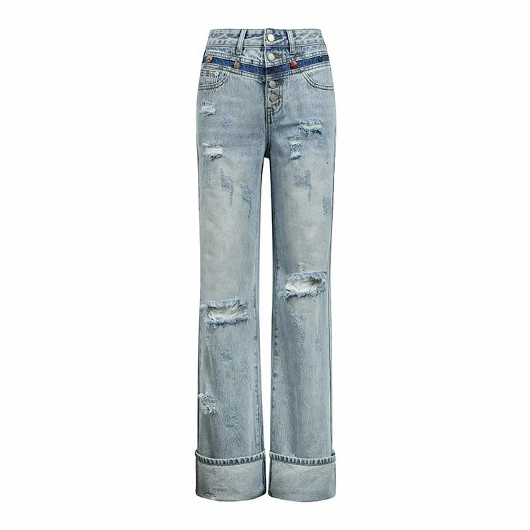 Valeria Obbaco High Waist Straight Jeans Blue