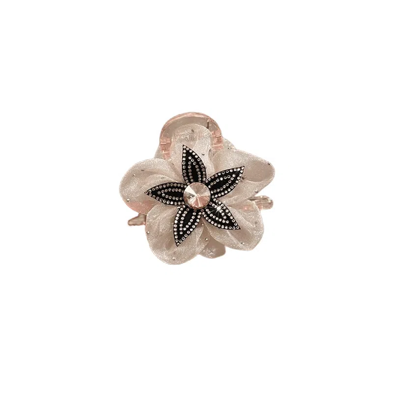 水中玉 网纱花朵抓夹扎马尾发卡后脑勺发饰丸子头鲨鱼夹子头饰 亚克力 发夹 女款