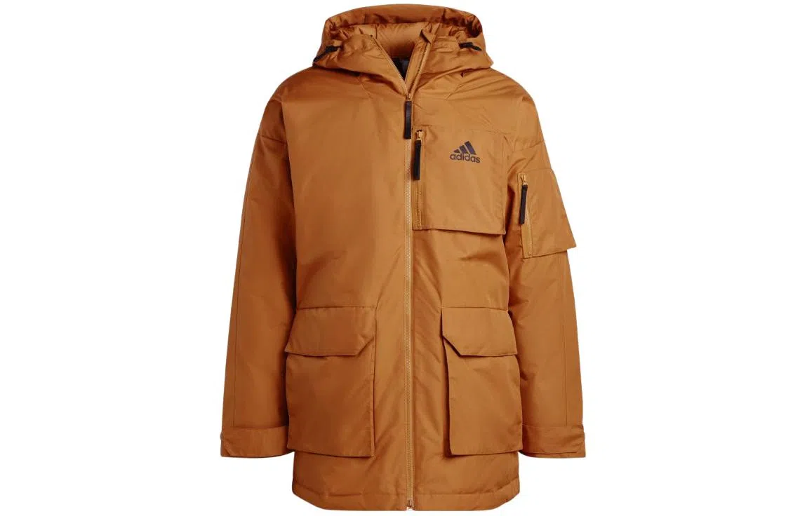 adidas Logo Print Down Jacket Brown