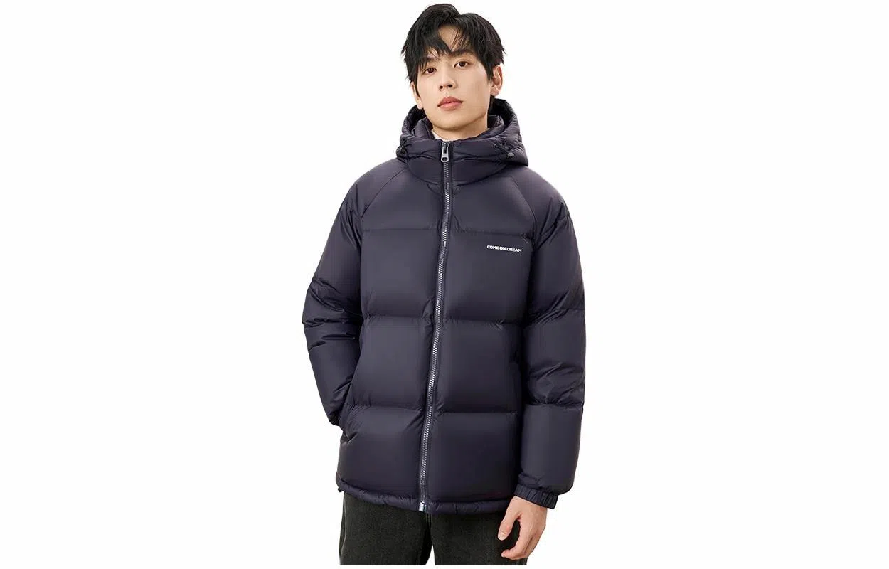 雅鹿 连帽纯色图案短款加厚长袖羽绒服 男款