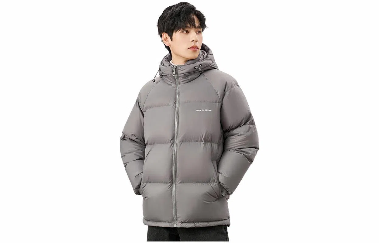 雅鹿 连帽纯色图案短款加厚长袖羽绒服 男款