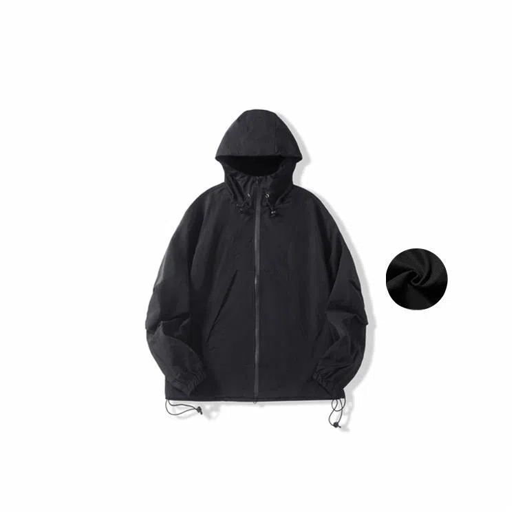 我是大卫 纯色美式机能连帽宽松夹克外套 男女同款 黑色