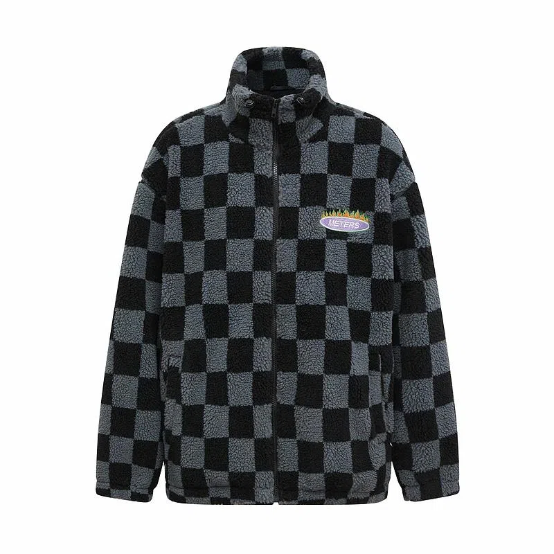 美特斯邦威 国潮撞色棋盘格加厚棉服 男款