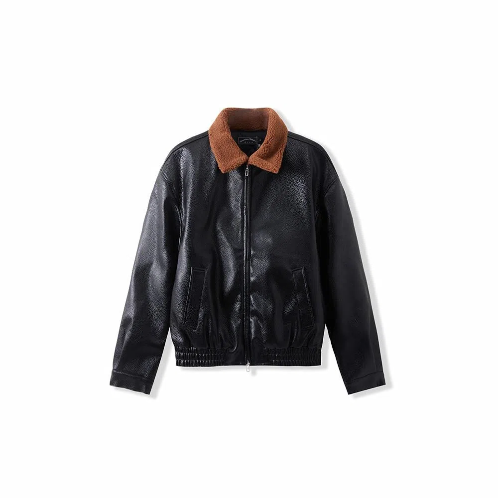 我是大卫 韩版短款复古保暖加厚休闲翻领夹克外套 男女同款 黑色