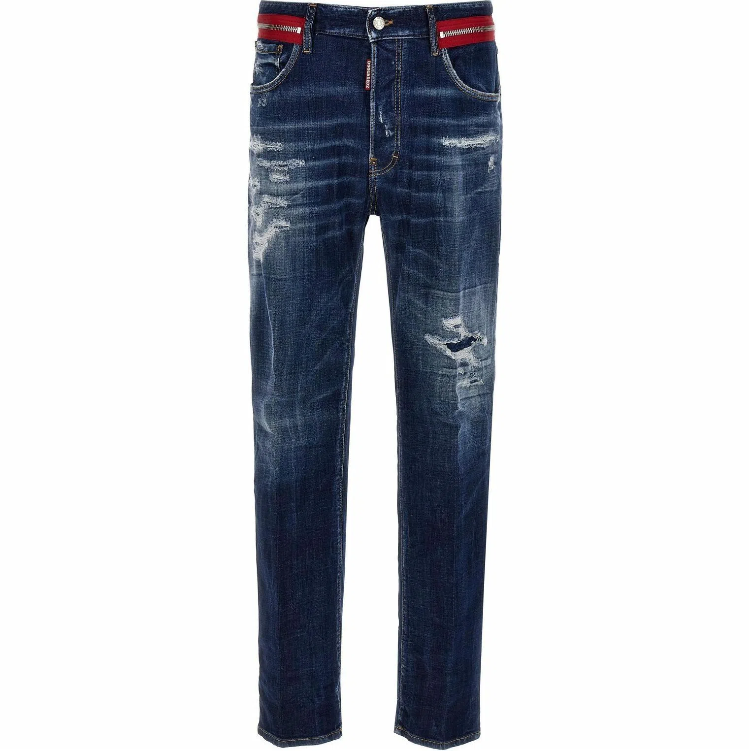 DSQUARED2 Navy Distressed Zipper Jeans