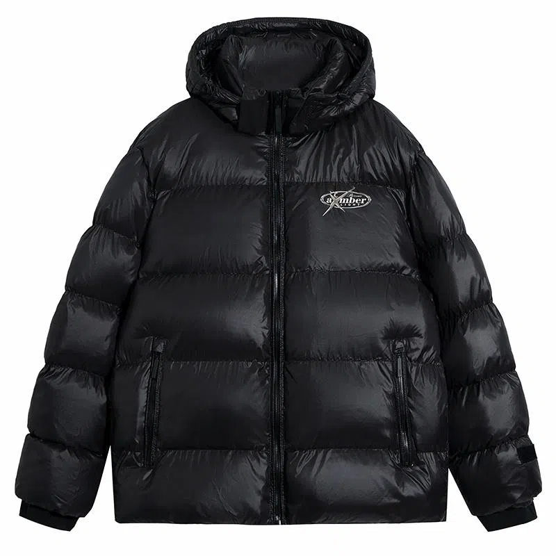 AMBER LIGHT Patchwork Logo Hoodie Coat