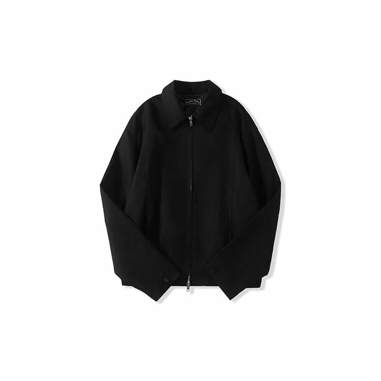 我是大卫 纯色简约翻领双拉链设计休闲夹克外套 男女同款 黑色