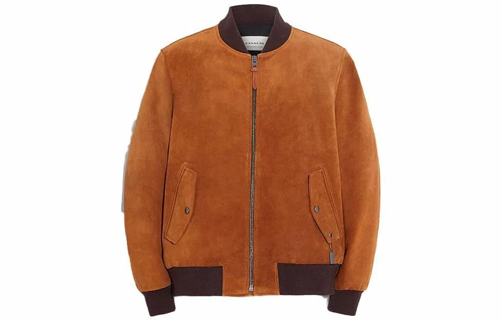 COACH SS23 Suede Leather Jacket Orange