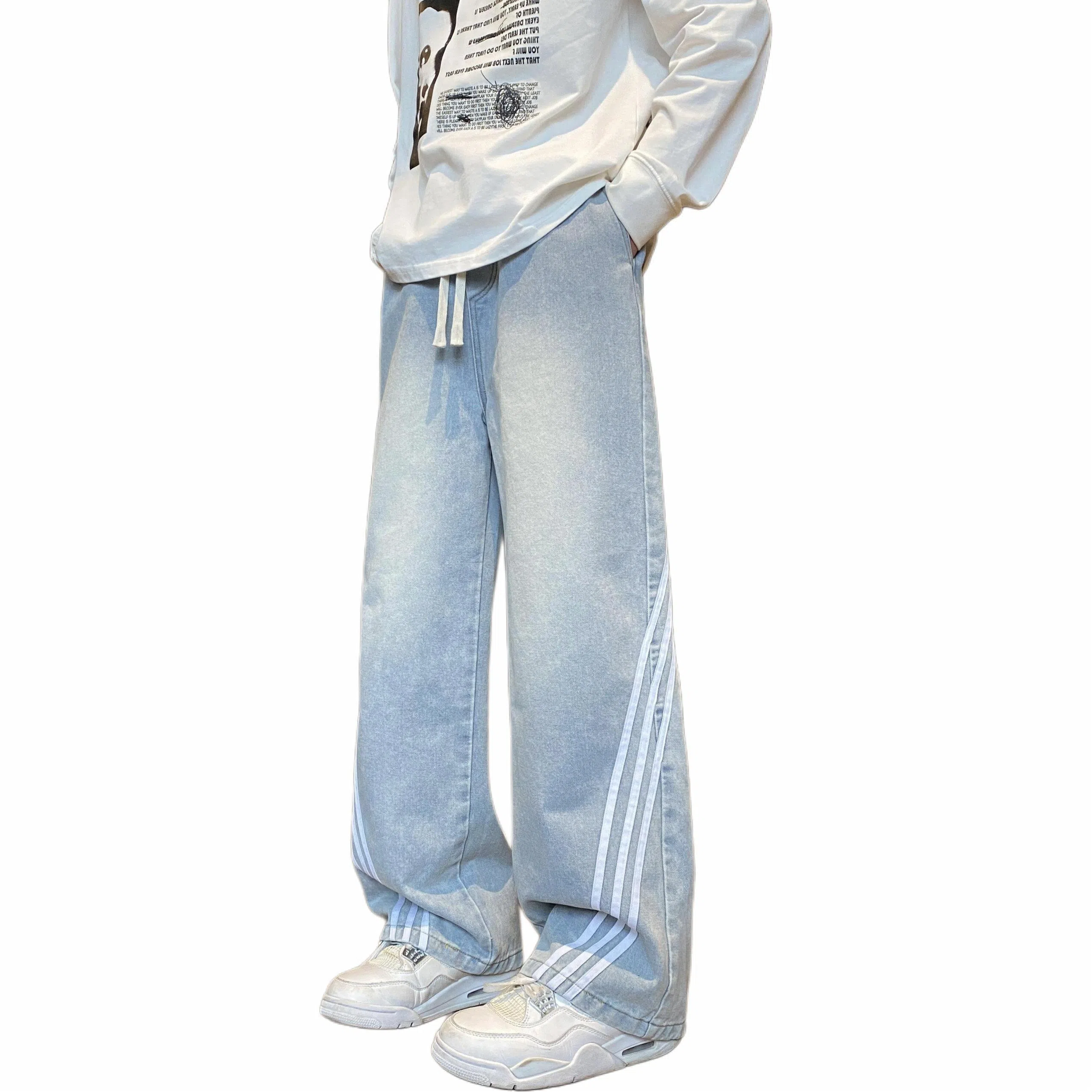 颂希尔 美式复古直筒纯色休闲牛仔裤 男女同款